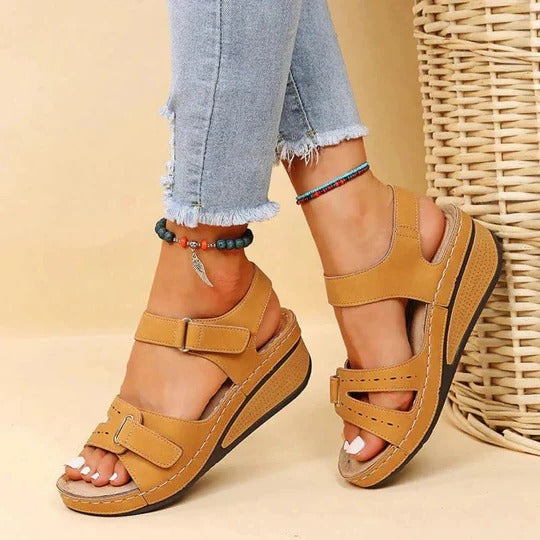 Women's Orthopedic Wedge Sandals Velcro Ankle Strap