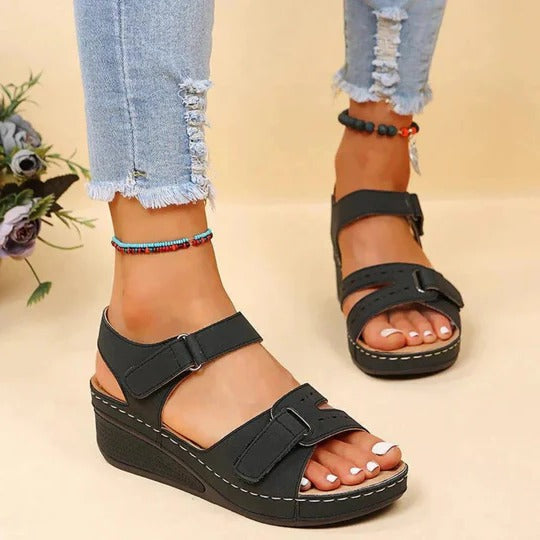 Women's Orthopedic Wedge Sandals Velcro Ankle Strap