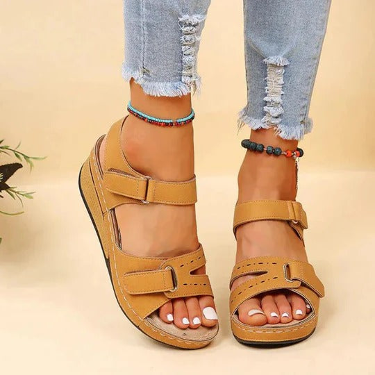 Women's Orthopedic Wedge Sandals Velcro Ankle Strap