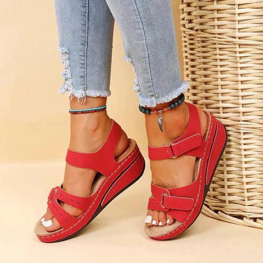 Women's Orthopedic Wedge Sandals Velcro Ankle Strap
