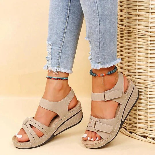 Women's Orthopedic Wedge Sandals Velcro Ankle Strap