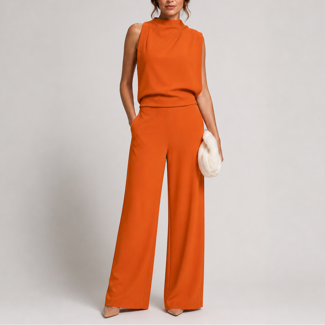 Women's Jumpsuit with Sleeveless Upper and Wide-Leg Design