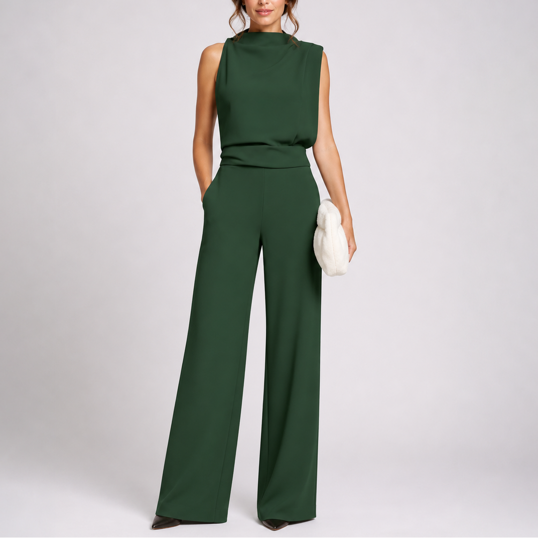 Women's Jumpsuit with Sleeveless Upper and Wide-Leg Design
