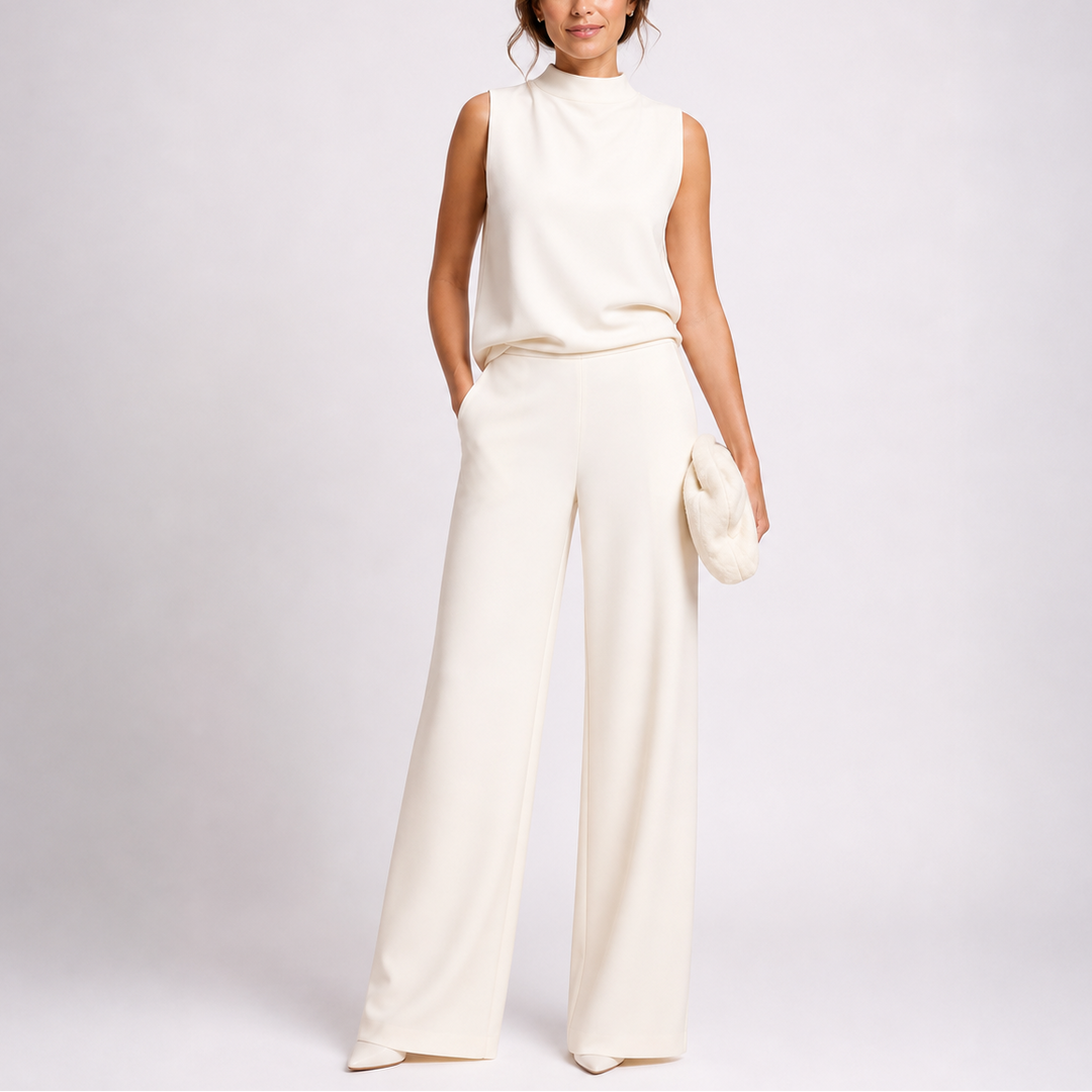 Women's Jumpsuit with Sleeveless Upper and Wide-Leg Design
