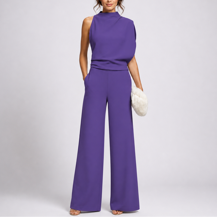Women's Jumpsuit with Sleeveless Upper and Wide-Leg Design