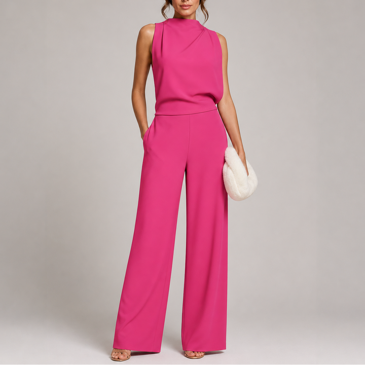 Women's Jumpsuit with Sleeveless Upper and Wide-Leg Design