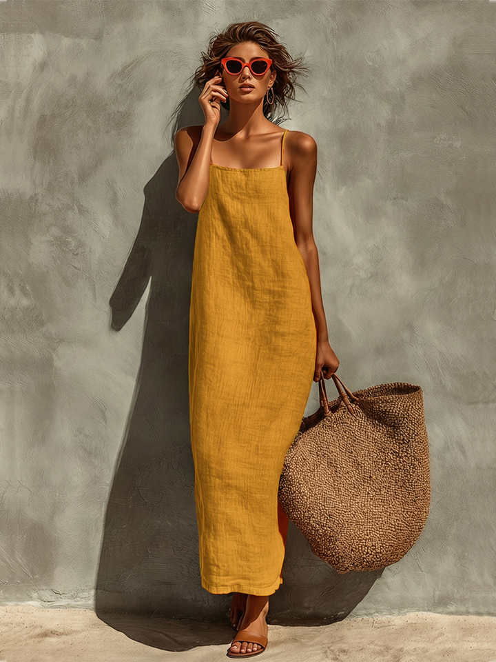 Women's Cotton Maxi Dress Spaghetti Strap Square Neck